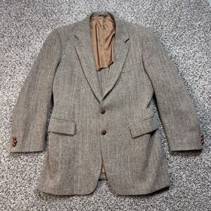 Avant Garde Harris Tweed Wool Blazer Men's Brown Herringbone Sport Coat USA Made